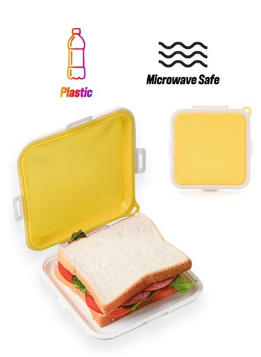 Container with Removable Silicone Sandwich Storage, Lunch Sandwich Box, BPA Free, Leak-proof, Reusable Plastic Sandwich Holder for Fruit, Salad, Snacks and Food Storage (Yellow)