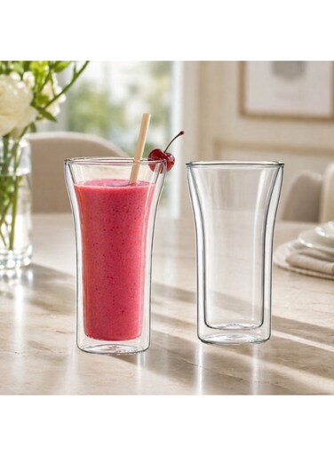 Double Wall Glass Cup Set of 2, 400 ml, Borosilicate Glass, Thermal Insulated for Hot And Cold Drinks, Clear, DG502