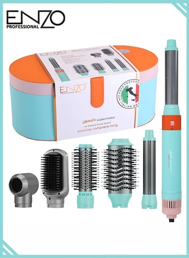 Enzo 6 in 1 Multi-Functional Hair Styler Set   EN-4133 Hair Straightener, Hot Volumizing Brush, Automatic Airwarp Rotating Curler Temp 50&deg;C to 110&deg;C   1500W DC Super Motor