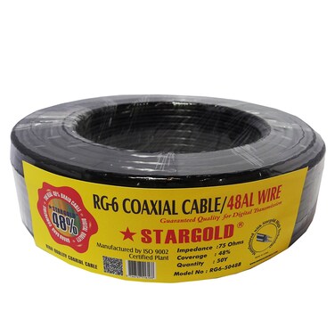 STARGOLD RG-6 Coaxial Cable 48AL Wire for Digital Transmission, 50Y Length, High-Quality Signal