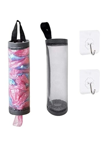 Bescheidene 2 Pcs Trash Bag Organizer Mesh Dispenser Trash Bags Storage Holder Organizer for Home Kitchen,Hanging Storage Dispensers Recycling Garbage Folding Grocery Bags with 2 Hooks
