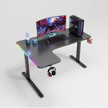 طاولة ألعاب سوداء ١٦٠ سم، مع إضاءة LED RGB   تصميم أنيق ومتين لعشاق الألعاب