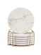 ABIN 6 Pcs White Marble Coaster Set with Holder Best Absorbent Coasters Drink Coasters Ceramic Bar Coasters Cute Table Coasters Gift Cup Stone Coasters Modern Coasters for Beverage Coasters (Round)