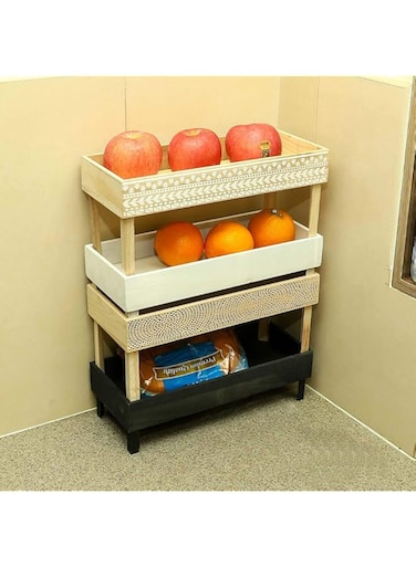 YATAI Fruit Basket Stand, 4-Tier Wooden Countertop Kitchen Organizer, Multifunctional Kitchen Organizer for Vegetable &amp; Fruits, Display Rack Tray for Kitchen Storage, Serving Tray for Home, Multicolor