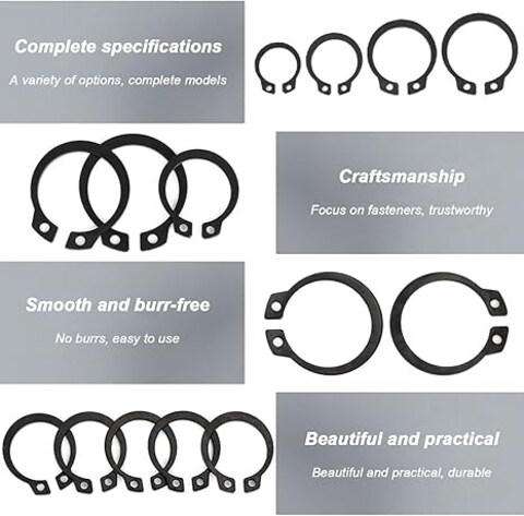 AL ARQAM Circlip External Retaining Ring, Retaining Rings Set with Plastic Box Assortment Set Heat Treated Retaining Clips Rings Kit Anti Wander Washers Hardened Construction Fixings