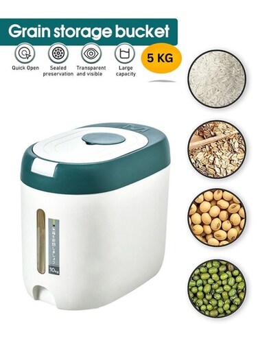STORE 5Kg Rice Storage Container Sealed Moisture Proof with Measuring Cup for Kitchen Pantry Household, BPA-Free, Cereal Dry Food Storage Containers