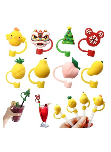 Silicone Straw Tips Cover 8 Pack Cute Silicone Reusable Drinking Straw Tips Lids Dust-Proof Straw Plugs for 1 4inch(6-8mm) Straw Tips for Decor Outdoor (6 Pack)