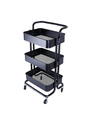 3-Tier Multipurpose Utility Rolling Cart With Handle Black 33.5x17.5x14.5inch