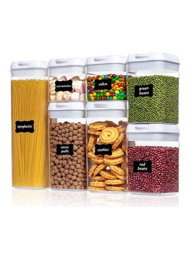 7-Piece Sealed Food Container Set Clear/White 1.9Liters