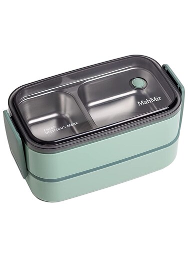 Stainless Steel Lunch Box - Insulated Bento Box Multifunctional-Containers Lunch Box Containers with 2 Compartments &amp; Tableware(304 stainless steel 2 compartments lunch box by MahMir (Green) 1400ml