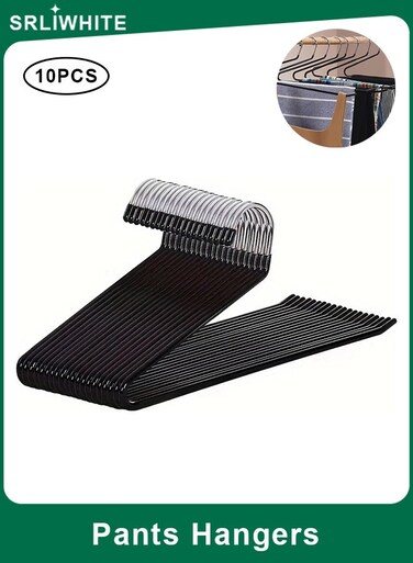 10 Pack Non-Slip Pants Hangers, Open-Ended Space-Saving Metal Trouser Hangers, Durable Anti-Rust S-Type Slacks and Jeans Hangers (Black)