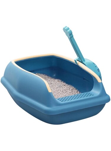 Cat Kitten Litter Tray Box Semi-enclosed Anti-splashing Cat Litter Box   Open Top Cats Litter Box with Movable Fence, Travel Cat Toilet for Kittens Cats Small Pets