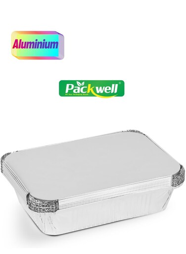 1850 ml Aluminum Container With Lid 10pcs PWRP1944 10 Containers, BPA-Free, Food Grade and Hygienic Silver