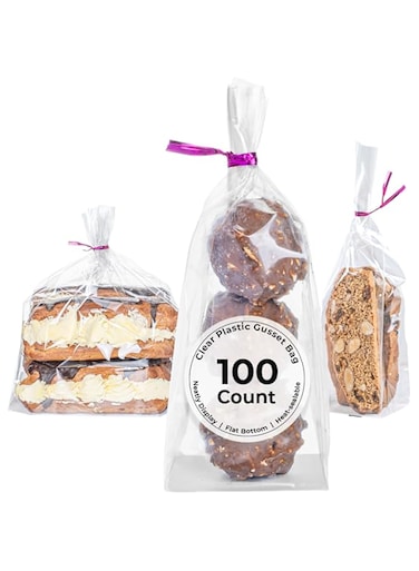 Restaurantware Bag Tek 2 x 1.5 x 5 Inch Retail Bags, 100 Durable Candy Bags - Gusset Sleeved, Disposable, Clear BOPP Gusset Bags, Flat-Bottomed, For Restaurants, Cafes, And Delis