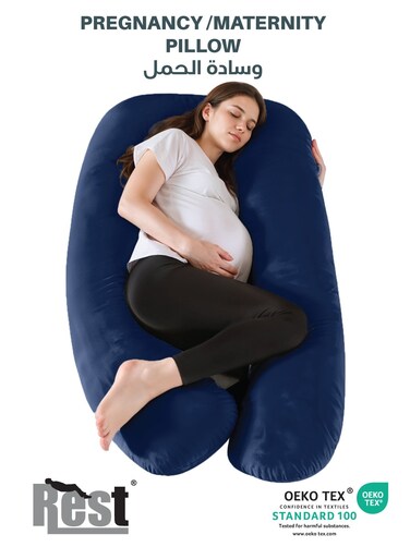 Premium Velvet U Shaped Pregnancy Pillow 70x140cm Maternity Full Body Pillow For Pregnant Women for Back , Hip , Neck and Knee Support with Removal Cover , Blue