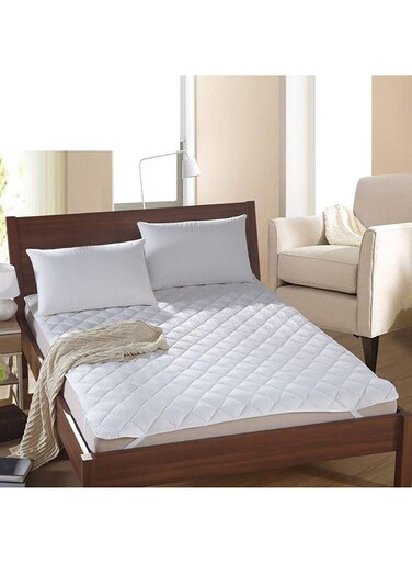 Linen Klub Double Size Quilted Mattress Protector ,144TC Cotton Blend with 4 sides Elastic Band and Non Woven Interlining Cotton Blend White 150x200cm