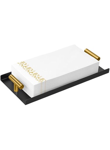 STWWO Napkin Holder for Bathroom, Guest Towel Holder Tray, Black &amp; Gold, Classic Style