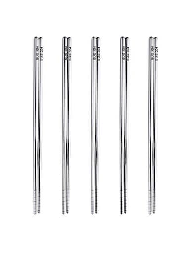 5 Pairs 304 Stainless Steel Chopsticks Anti-Skid Anti-Hot Design Vacuum Long Lightweight Chopsticks Set Reusable Classic Style for Kitchen Dinner