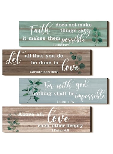 BPA&reg; 4 Pieces Bible Verses Wall Decor Psalms Scripture Wall Art Wooden Christian Sign Rustic Wall Decor Christian Wall Art Prayer Wall Decor Christian Decorations for Home (Retro Style)