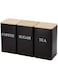 3-Piece Black Tea, Coffee &amp; Sugar Canister Set 1000ML Metal Storage Jars with Bamboo Lids