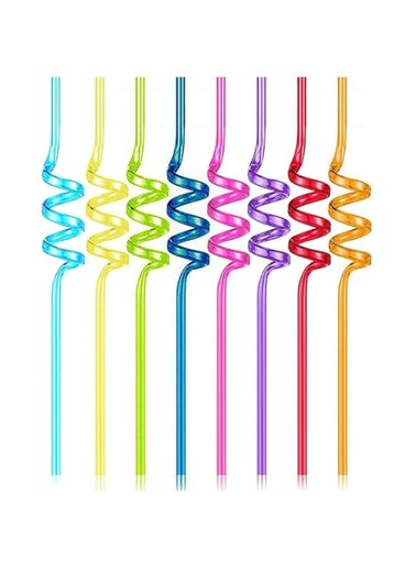 YHRY 10 Pcs Spiral Reusable Plastic Straws, Long Drinking Straws for Mason Jar Tumbler Cups Party Favors, Mixed Color