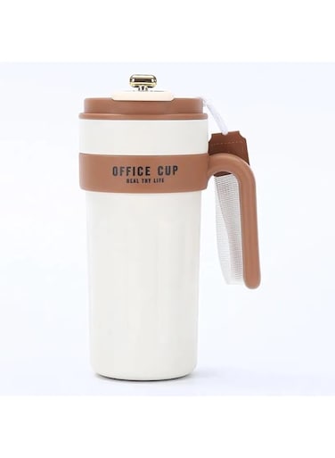 Stainless Steel Vacuum Insulated Coffee Mug with Temperature Display, Leak-Proof Lid, Handle, Portable Outdoor Tumbler for Hot &amp; Cold Beverages, Travel Thermos, Hiking Cup. (brown and white)