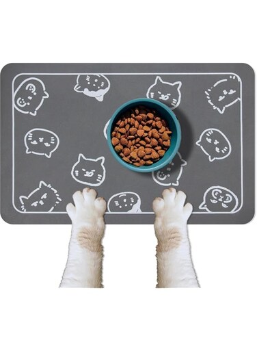 Cat Food Mat for Pet Dog Food Mat, Cat Mat for Food and Water, Non-Slip Super Absorbent Pet Bowl Mat with Multiple Cat Heads Logo, 30 * 50CM, Dark Grey