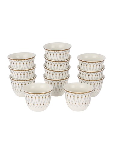 12 Piece Bone China Cawa Cup Set- RF12115/ 80 ml Capacity, Heat-Resistant, Scratch-Resistant, Perfect for Serving Traditional Drink, Arabic Coffee Multicolor