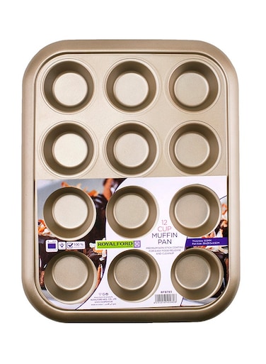 12-Cups Muffin Pan Gold 38x3.5x29.5cm