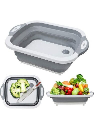 Multifunction Chopping Board, Collapsible Dish Tub Basin Cutting Board Colander, Vegetable Fruit Wash And Drain Sink Storage Basket,