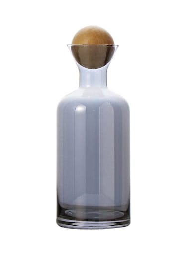 Retro Nordic Glass Straight Pot With Wooden Stopper Grey 10x10x24.5cm