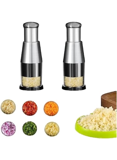 NALACAL Manual Garlic Press, 2Pcs Multifunction Manual Pressed Chopper Garlic Crusher, Stainless Steel Hand Food Chopper for Mincing Onion Peppers Potato Vegetable