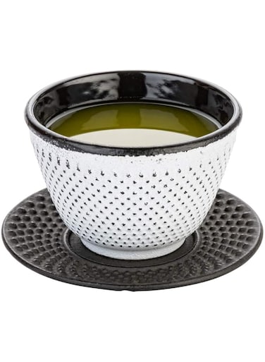 Restaurantware-3.75 Inch Saucers For Tea Cups, 2 Round Saucers For Traditional Japanese Tea Cups - Hobnail Design, Won't Break, Black Cast Iron Saucers For Small Tea Cups, Heat-Resistant,
