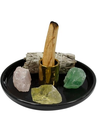 YIVIVEN Palo Santo Holder, Palo Santo Burner, Ceramic Palo Santo Holder, Palo Santo Sticks Holder, Smudge Bowl, Sage Holder (Black Gold)