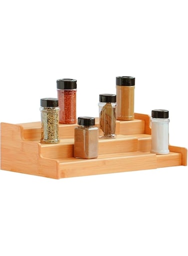 CooToly Spice Rack Kitchen Cabinet Organizer- 3 Tier Bamboo Expandable Display Shelf(M)