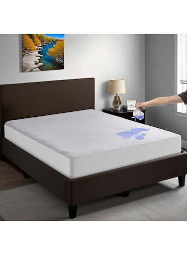 Linen Klub 100% Waterproof Mattress Protector - Cotton Terry White, Ultra Soft Fitted Bed Protector Cotton White 180x200cm