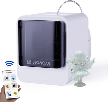 KOKONI EC2 Mini Smart 3D Printer, Fully Assembled, Auto Leveling, AI Modeling 3D Printer for Kids, Beginners, High Precision Printing with PLA (White)