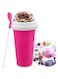 Slushy Maker Cup - DIY Magic Slushy Maker Squeeze Cup, Portable Smoothie Squeeze Cup for Juices, Milk and Ice Cream Make, Double Layers Silicone Slushie Cup with Straw for Friends,Family Gifts (Pink)