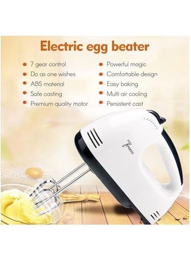 Dubai Gallery 7 Gear Electric Egg Beater Automatic Hand Mixer Blender Plastics Rotating Push Whisk Cream Mixer Stirrer (220V) White 28 * 18 * 18.5Cm