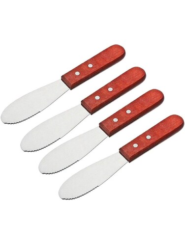 Straight Edge Wide Butter Spreader Sandwich Cream Cheese Condiment Knives Set Kitchen Tools, Wood Handle, 8
