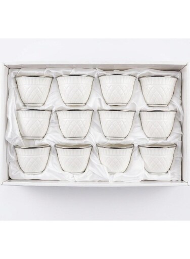 Cv 12Pcs Cawa Cup Set White With Silver 100Ml Ceramic