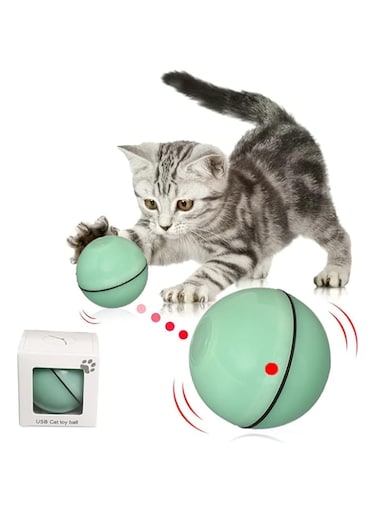 NeoStyle Smart Interactive Cat Toy Ball,Automatic Rolling Kitten Toys USB Rechargeable Motion Ball + Spinning Led Light,Electronic Cat Toys (Green)