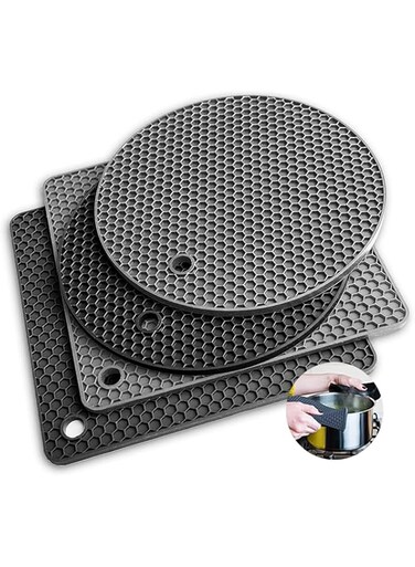 Joyzzz Silicone Trivet Mat, 4Pack Non Slip Countertop Protector with Heat Resistance 440&deg;F, Trivets for Hot Dishes, Food Warming Mat for Hot Pot Holders, Drying Mat, Jar Opener Etc