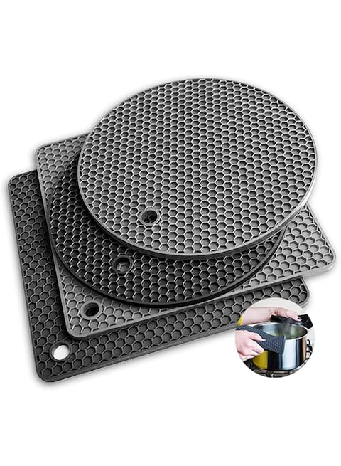 Joyzzz Silicone Trivet Mat, 4Pack Non Slip Countertop Protector with Heat Resistance 440&deg;F, Trivets for Hot Dishes, Food Warming Mat for Hot Pot Holders, Drying Mat, Jar Opener Etc