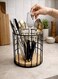 Homecraft Premium Iron Cylindrical Holder with Wood Base, 13x13x18cm &acirc;&euro;&ldquo; Handcrafted Cutlery, Utensil &amp; Tabletop Organizer for Kitchen, Dining &amp; Caf&Atilde;&copy; Use, Natural &amp; Black