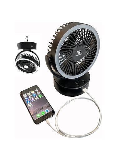 TECKWAVE Camping Fan/Desk Fan &amp; Light with 30hrs of Fan Working Time, 7200mAh, 3 in 1 with USB Power Bank- Tent Fan with Rechargeable &amp; Replaceable Batteries (1 Year Warranty)