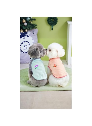 Sweet seven 2-Piece Puppy Flower Embroidery Vest - Cute and Breathable Dog Clothes for Small to Medium Pets - Summer Cat Shirt Outfit (Size L)