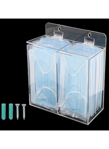 Acrylic Face Mask Dispenser Box, Clear Mask Glove Holder, Wall Mounted or Countertop Hygiene Station with Lid for Disposable Masks, Gloves, Shoe Covers, Hairnets