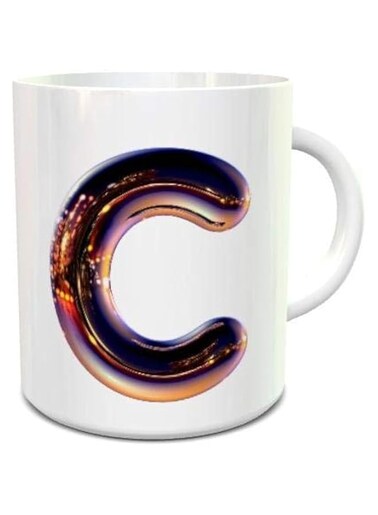 Impress White Ceramic Coffee Mug with Night Chrome Letter C