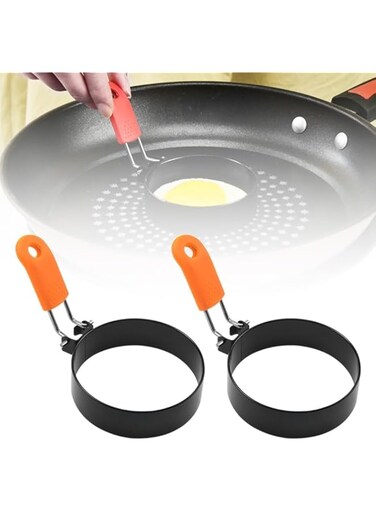 Egg Rings for Frying, 2024 New Stainless Steel Egg Rings Round Egg Cooker Rings, Pancake Shapers with Orange Silicone Handle Non-stick Egg Molds for Kitchen Breakfast Tool Egg Shaper (A-2Pcs Orange)